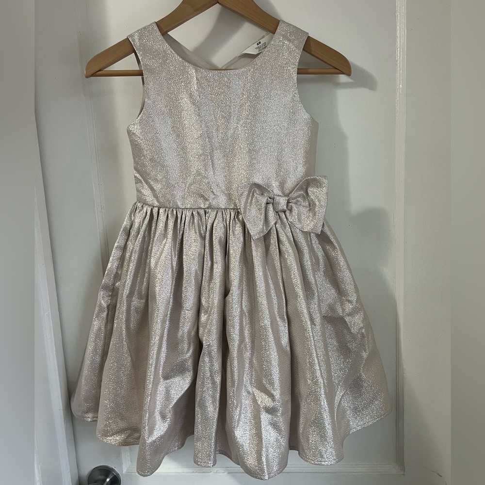 Elegant Silver Kids Dress with Bow